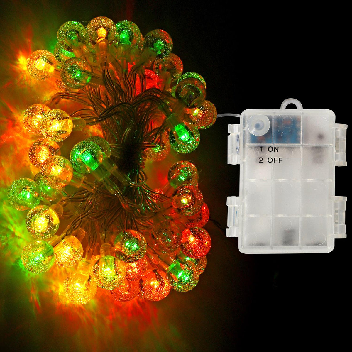Globe Fairy String Lights 26ft, 60 Multicolour LEDs, Waterproof, Battery Operated, 7 Modes for Indoor/Outdoor Decor