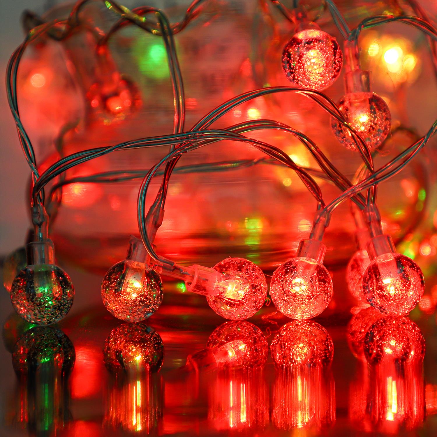 Globe Fairy String Lights 26ft, 60 Multicolour LEDs, Waterproof, Battery Operated, 7 Modes for Indoor/Outdoor Decor