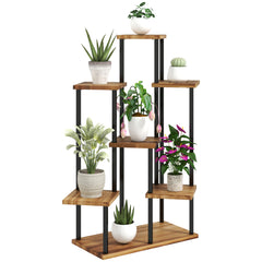 Outsunny 7 Tier Plant Stand, Tall Steel Wood Plant Shelf, Carbonised Finish