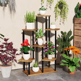 Outsunny 7-Tier Tall Plant Stand – Steel & Wood Shelf with Carbonised Finish | Multi-Layer Indoor Outdoor Display Rack for Flowers, Pots & Décor - Mode Blend