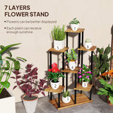 Outsunny 7-Tier Tall Plant Stand – Steel & Wood Shelf with Carbonised Finish | Multi-Layer Indoor Outdoor Display Rack for Flowers, Pots & Décor - Mode Blend