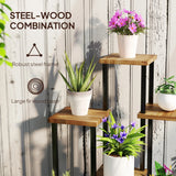 Outsunny 7-Tier Tall Plant Stand – Steel & Wood Shelf with Carbonised Finish | Multi-Layer Indoor Outdoor Display Rack for Flowers, Pots & Décor - Mode Blend
