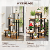 Outsunny 7-Tier Tall Plant Stand – Steel & Wood Shelf with Carbonised Finish | Multi-Layer Indoor Outdoor Display Rack for Flowers, Pots & Décor - Mode Blend