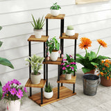 Outsunny 7-Tier Tall Plant Stand – Steel & Wood Shelf with Carbonised Finish | Multi-Layer Indoor Outdoor Display Rack for Flowers, Pots & Décor - Mode Blend
