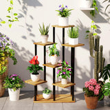 Outsunny 7-Tier Tall Plant Stand – Steel & Wood Shelf with Carbonised Finish | Multi-Layer Indoor Outdoor Display Rack for Flowers, Pots & Décor - Mode Blend