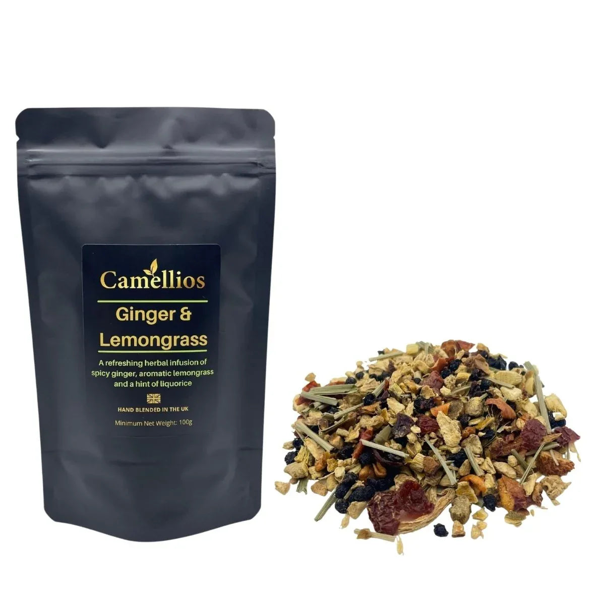 Camellios Herbal Loose Leaf Tea – Ginger & Lemongrass Natural Infusion | 100% Pure Herbal Blend | Refreshing Wellness Tea – 1kg Pack - Mode Blend
