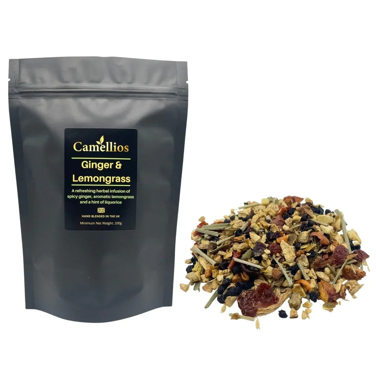 Camellios Herbal Loose Leaf Tea – Ginger & Lemongrass Natural Infusion | 100% Pure Herbal Blend | Refreshing Wellness Tea – 1kg Pack - Mode Blend