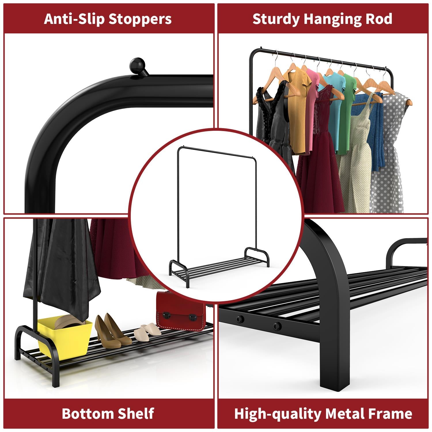 Modern Metal Clothes Rail with Shoe Rack Entryway Organizer 160x45x120 cm, 2 Pack