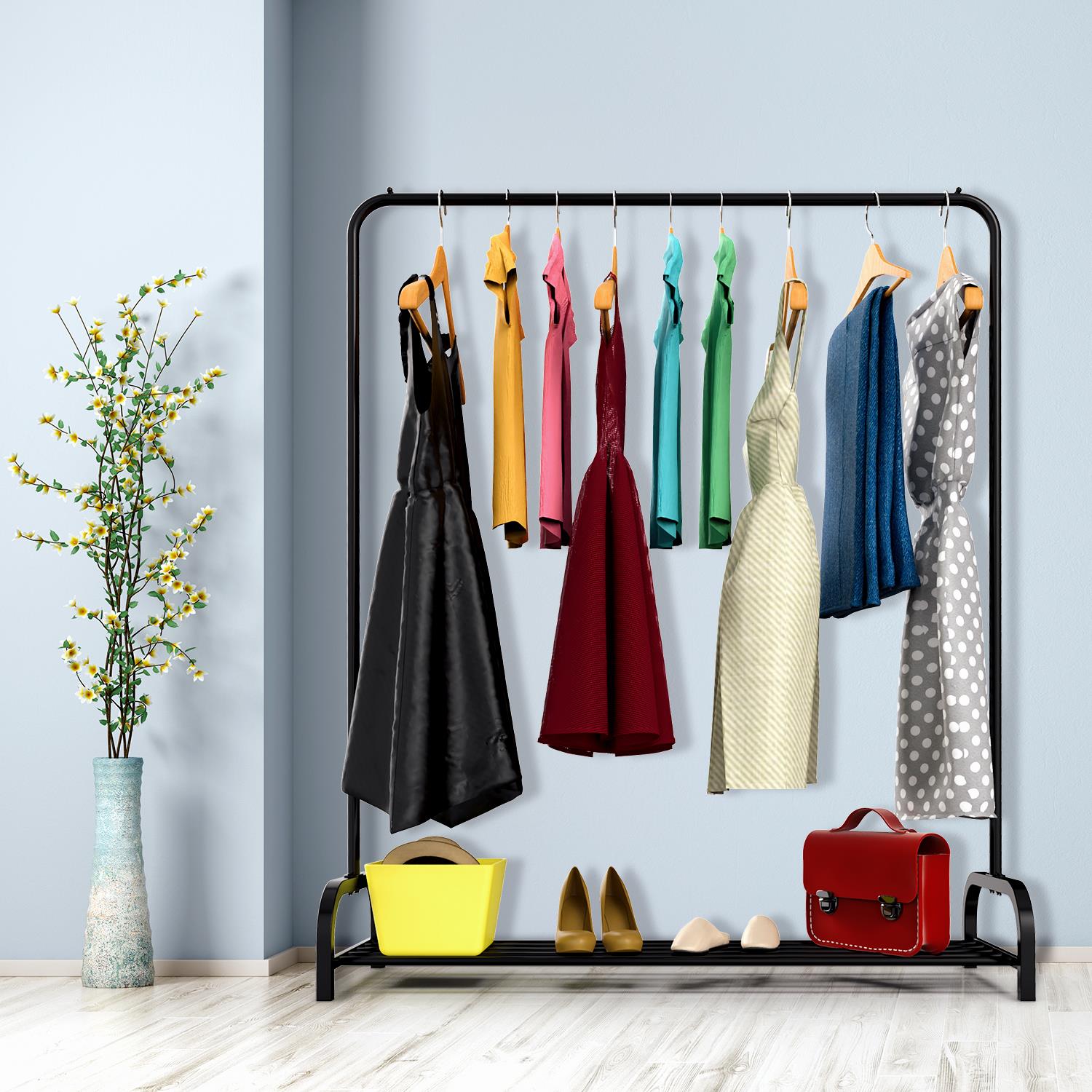 Modern Metal Clothes Rail with Shoe Rack Entryway Organizer 160x45x120 cm, 2 Pack