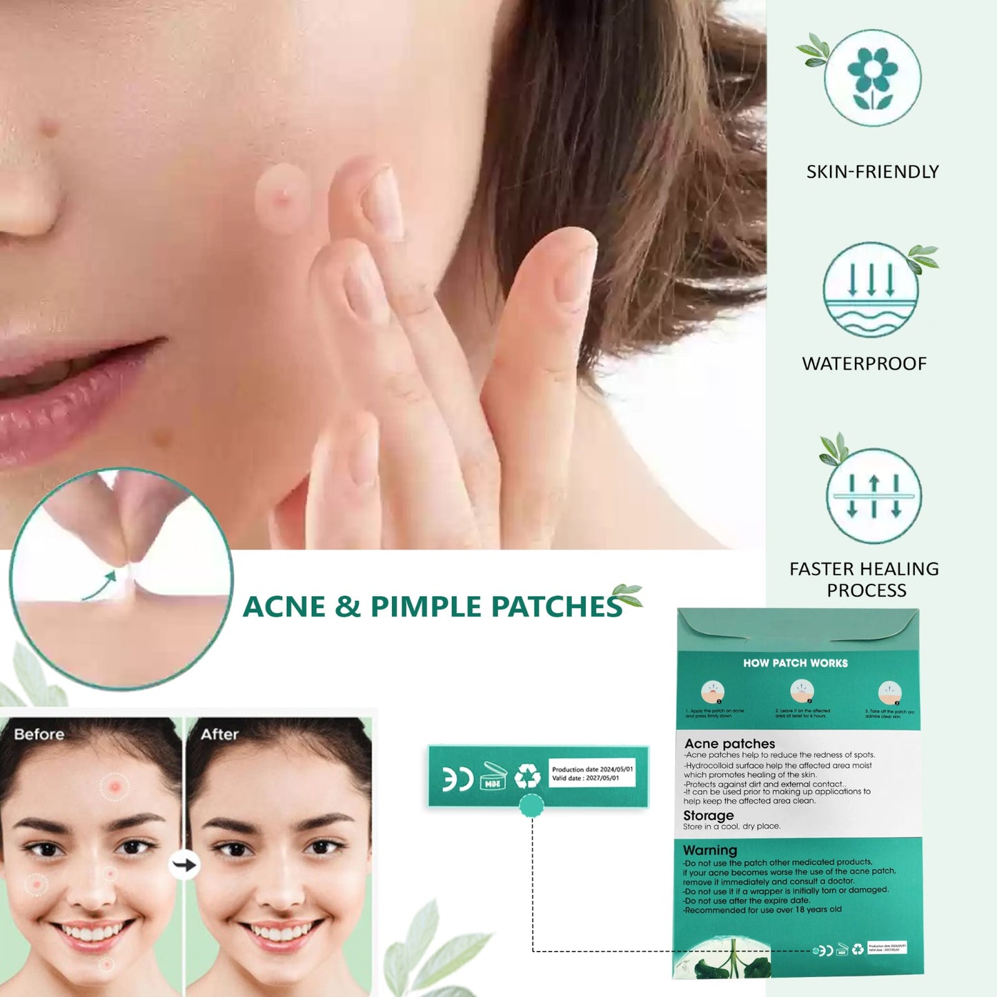 A skin-friendly Mode Blend Acne Patch applied on a cheek, demonstrating its seamless, invisible look