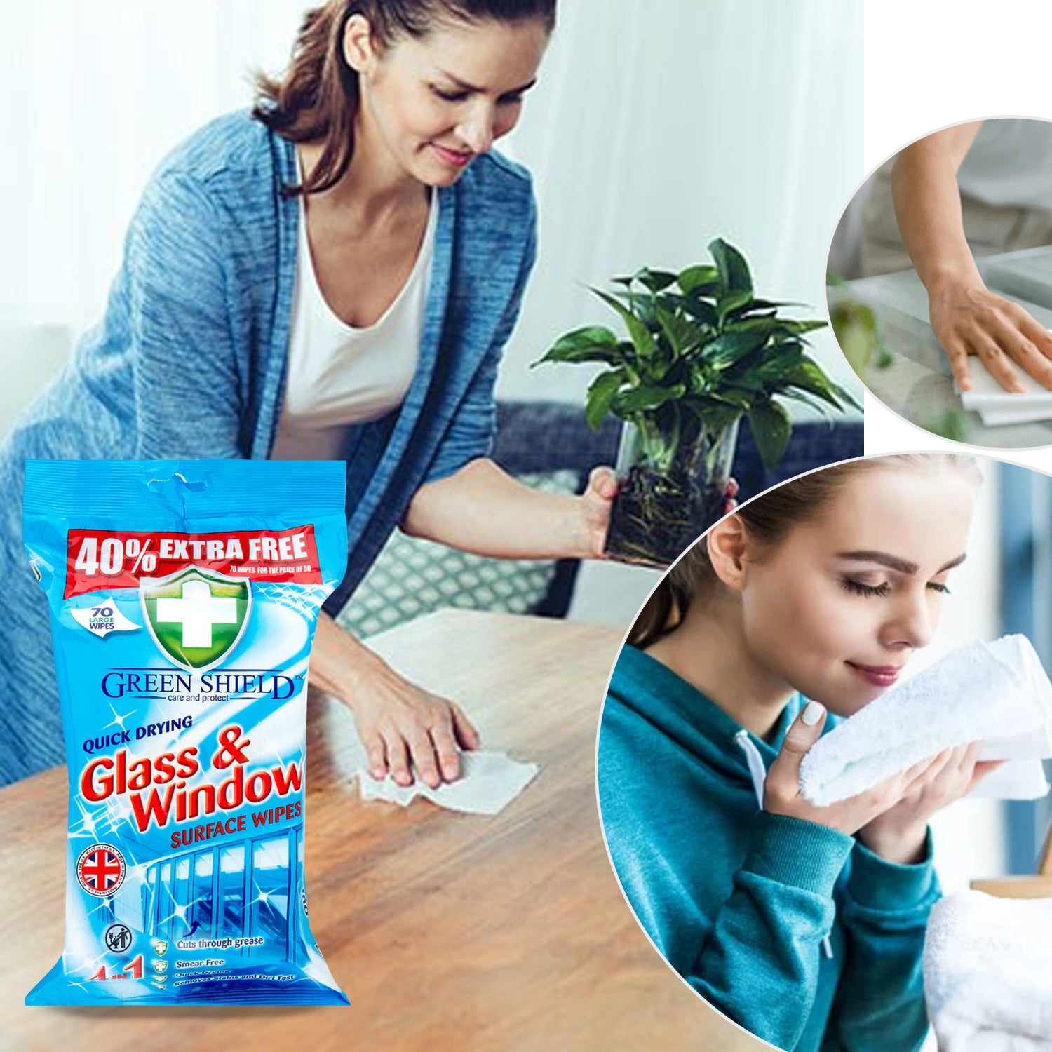 Eco-friendly glass and window surface wipes by Mode Blend in a convenient 2-pack