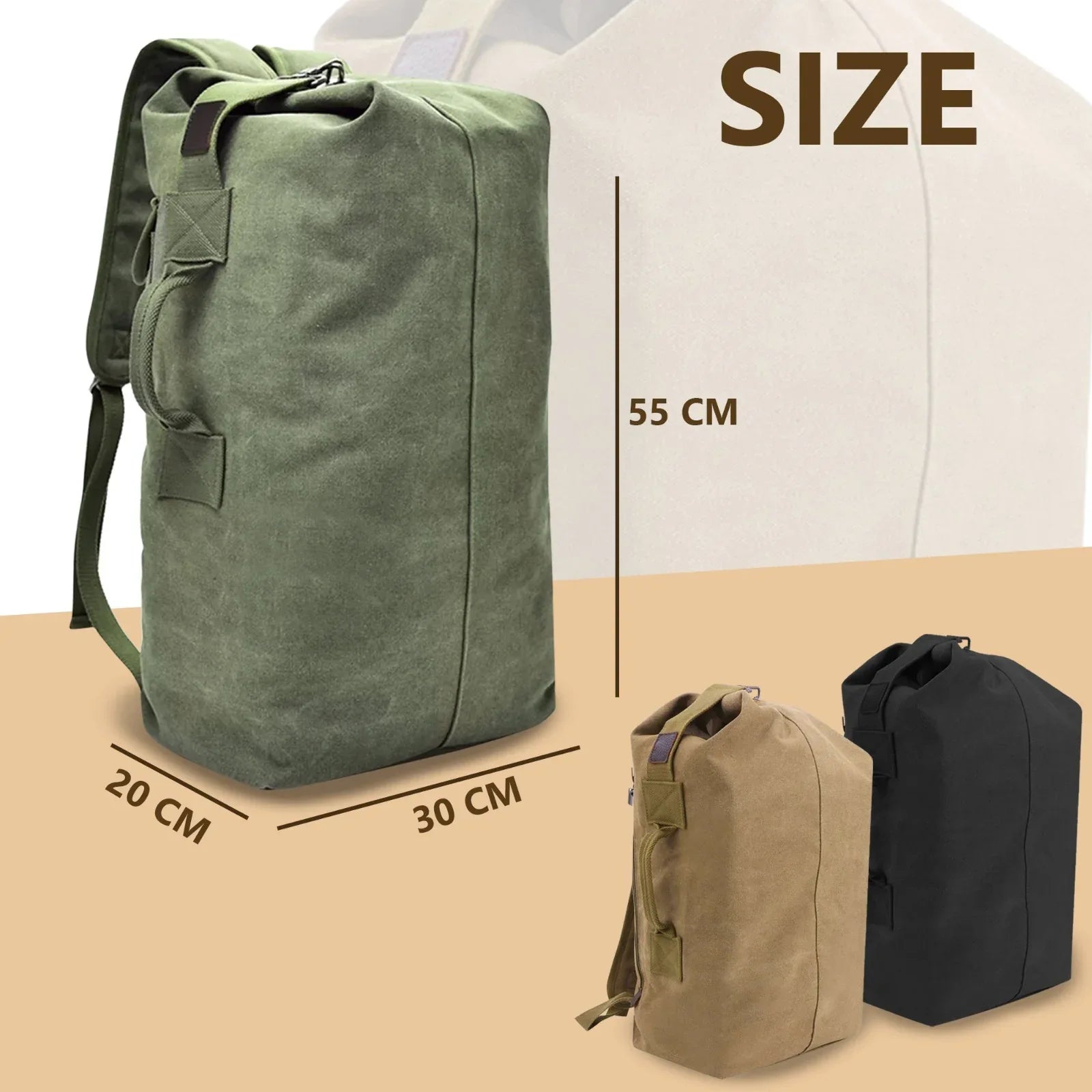 Military Duffel Bag Top Load Double Strap Army Travel Tactical Canvas Backpack for Outdoor 30L - Mode Blend