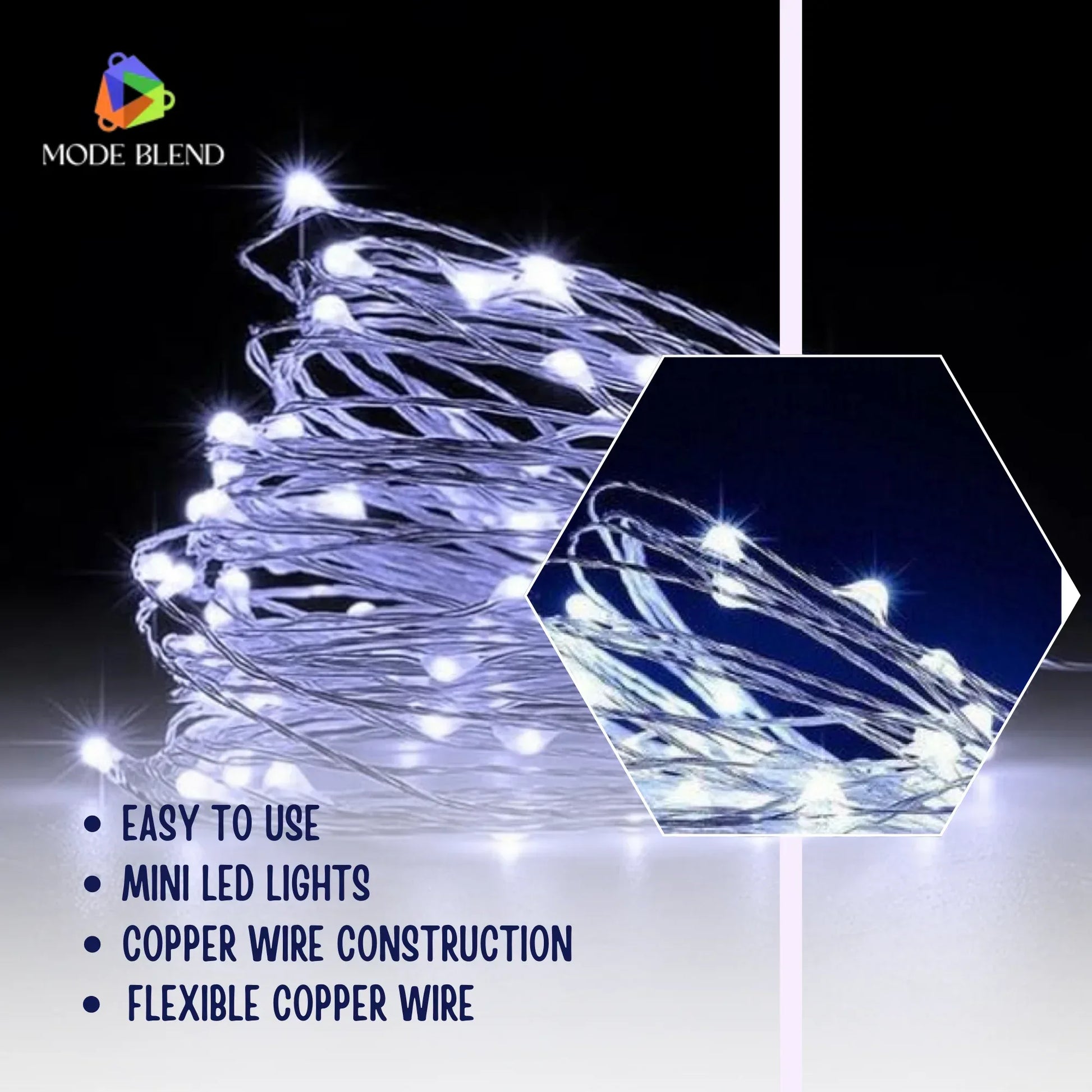 LED Copper Wire String Lights Mini 3AA Battery Operated/Powered Copper Wire LED Firefly Lights for Bedroom Decoration Wedding Home Christmas Parties Holiday (White, 5M - 50LED) [Energy Class A] - Mode Blend