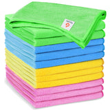 MODE BLEND Microfiber Cloth - Pack of 12 Ultra Soft Thick Highly Absorbent Lint Free Cleaning Cloths Reusable Cleaning Cloth Car Home All Surface 40x40cm (12 Pack Cloth With 2 Antibacterial Cleaning Surface Wipes) - Mode Blend