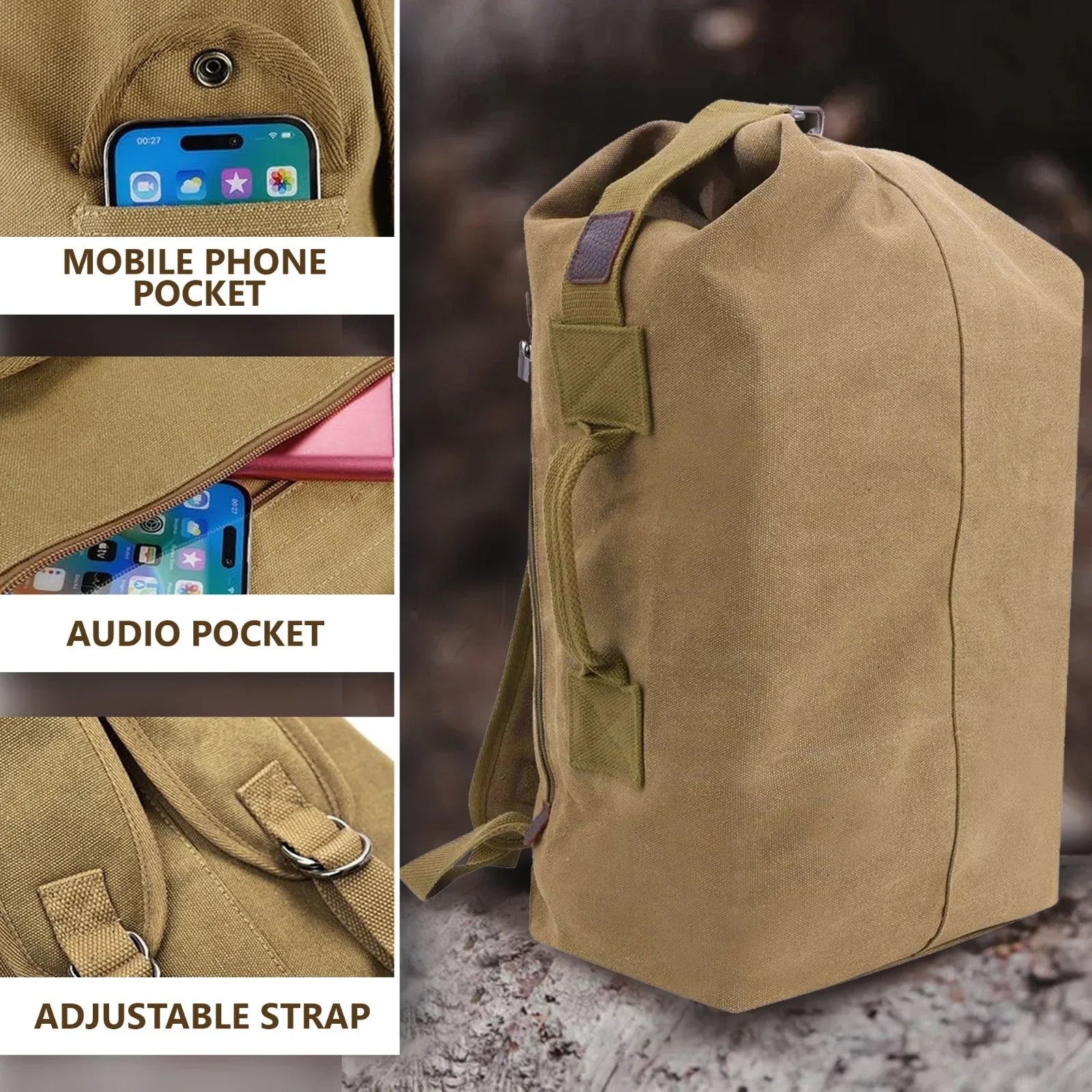 Military Duffel Bag Top Load Double Strap Army Travel Tactical Canvas Backpack for Outdoor 30L - Mode Blend