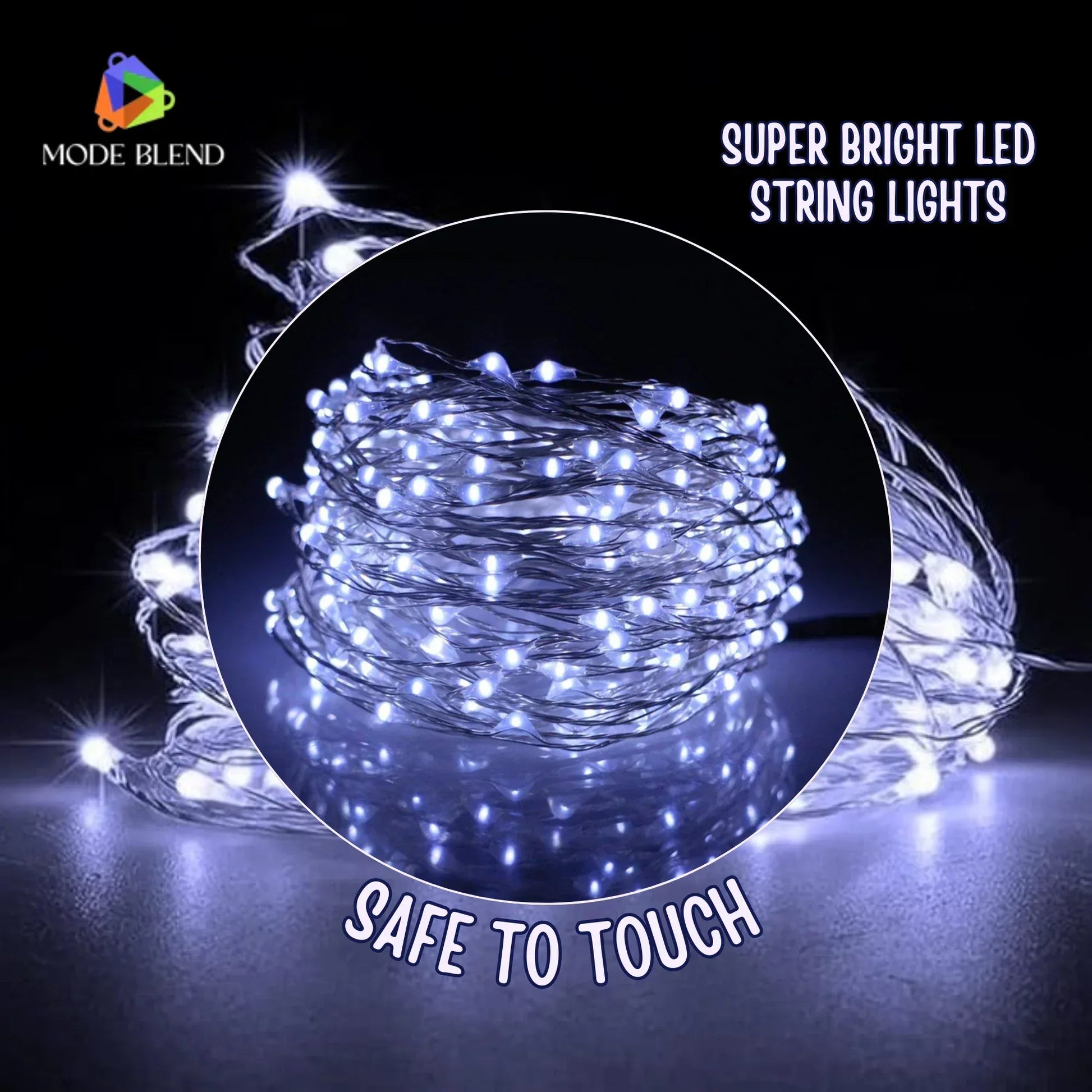 LED Copper Wire String Lights Mini 3AA Battery Operated/Powered Copper Wire LED Firefly Lights for Bedroom Decoration Wedding Home Christmas Parties Holiday (White, 5M - 50LED) [Energy Class A] - Mode Blend