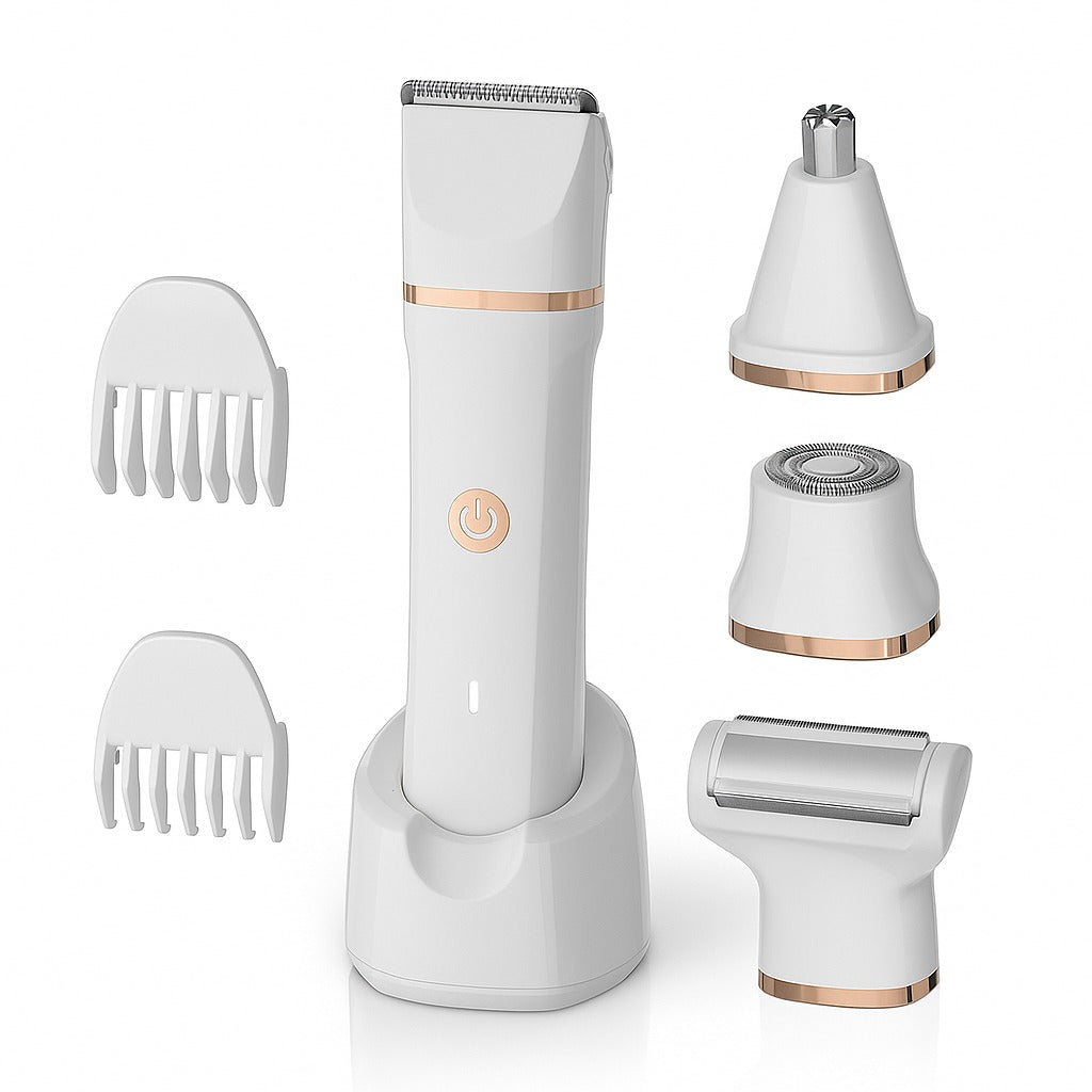 Waterproof Plastic Compact & Portable 4-in-1 Trimmer, Rechargeable, Fast Charging, Interchangeable Heads, Suitable for Women & Men, for Bikini, Pubic, Face, Nose, and Body Hair Removal