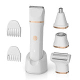 Waterproof Plastic Compact & Portable 4-in-1 Trimmer, Rechargeable, Fast Charging, Interchangeable Heads, Suitable for Women & Men, for Bikini, Pubic, Face, Nose, and Body Hair Removal - Mode Blend