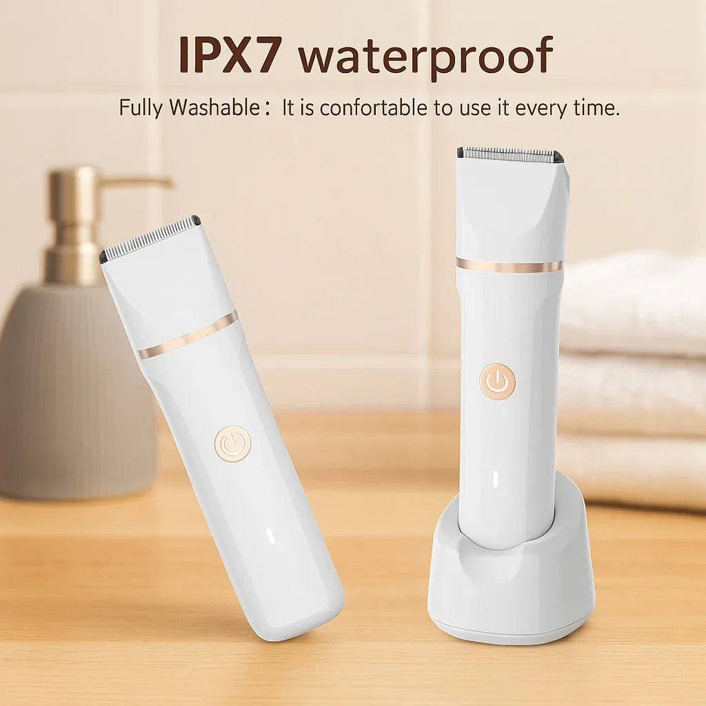 Waterproof Plastic Compact & Portable 4-in-1 Trimmer, Rechargeable, Fast Charging, Interchangeable Heads, Suitable for Women & Men, for Bikini, Pubic, Face, Nose, and Body Hair Removal - Mode Blend