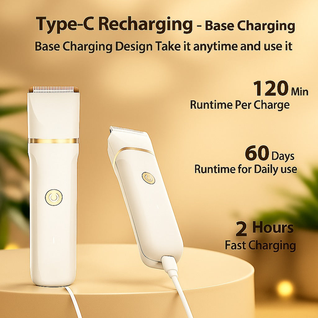 Waterproof Plastic Compact & Portable 4-in-1 Trimmer, Rechargeable, Fast Charging, Interchangeable Heads, Suitable for Women & Men, for Bikini, Pubic, Face, Nose, and Body Hair Removal