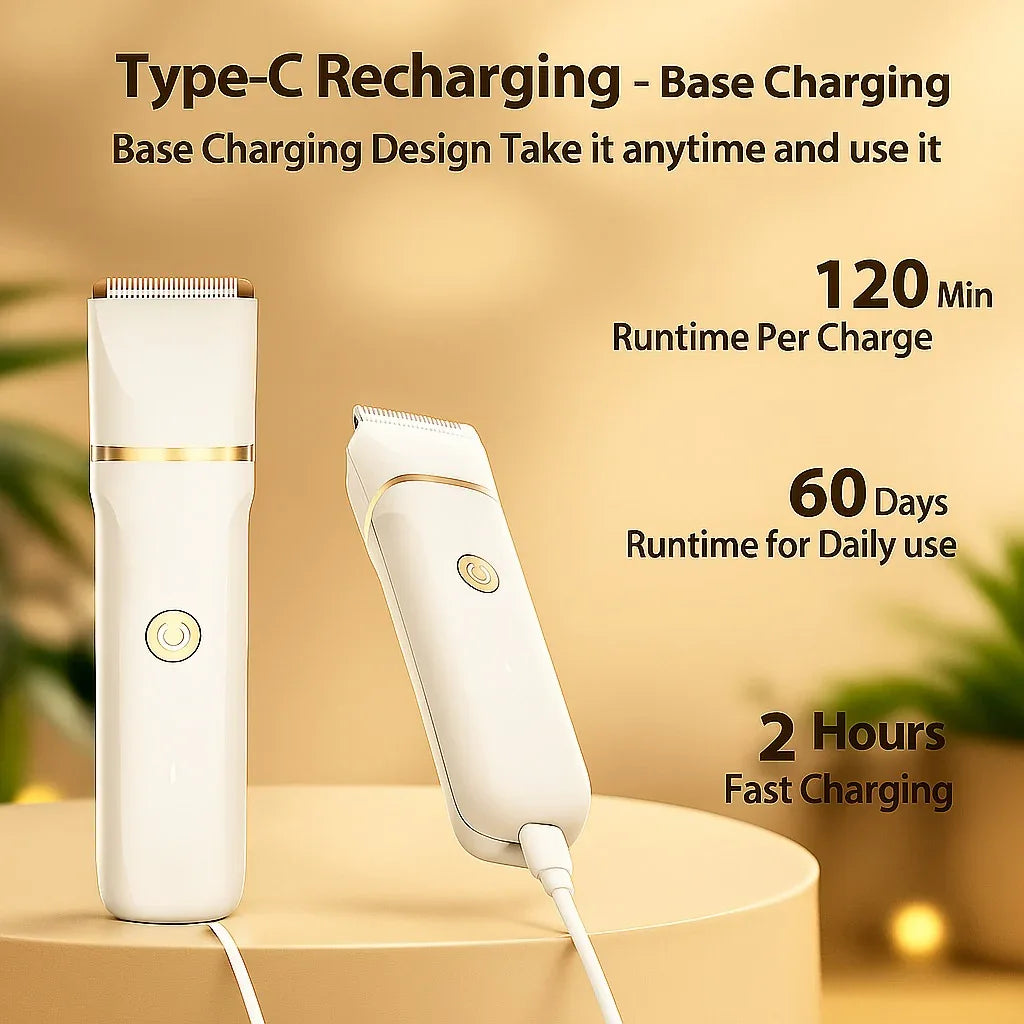 Waterproof Plastic Compact & Portable 4-in-1 Trimmer, Rechargeable, Fast Charging, Interchangeable Heads, Suitable for Women & Men, for Bikini, Pubic, Face, Nose, and Body Hair Removal - Mode Blend