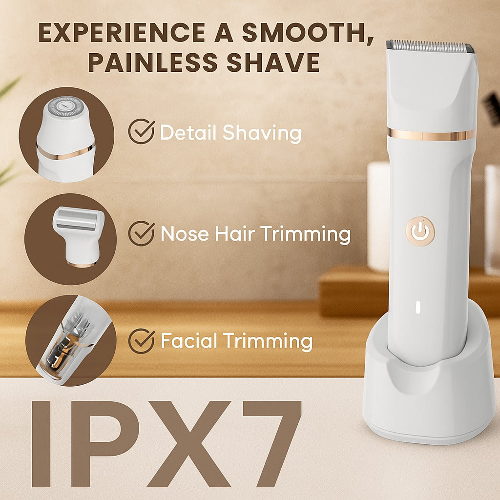 Waterproof Plastic Compact & Portable 4-in-1 Trimmer, Rechargeable, Fast Charging, Interchangeable Heads, Suitable for Women & Men, for Bikini, Pubic, Face, Nose, and Body Hair Removal