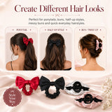 4‑Piece Satin Hair Accessory Set – 2 Bow Scrunchies & 2 Fabric‑Wrapped Claw Clips for Thick & Thin Hair,  Cute Non-Slip Hair Set