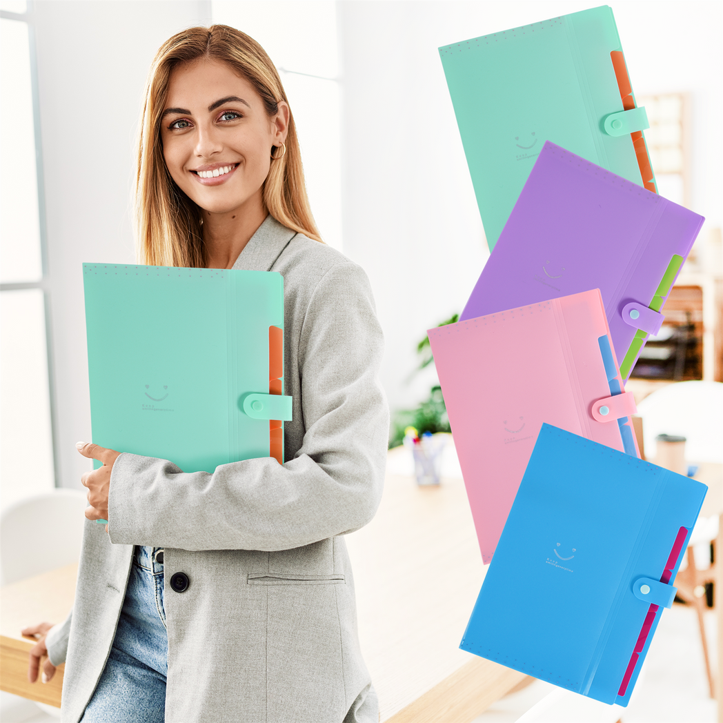 File Organiser 4 Compartment A4 Document Folder Set Waterproof Tear Resistant PP Material Pack of 4