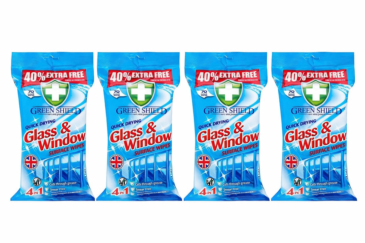 Green Shield Care & Protect Glass & Window Surface Wipes, 4 Packs of 280 Wipes