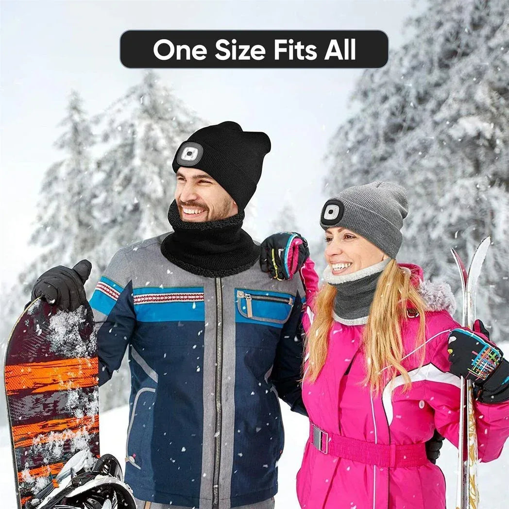 Knit Beanie Hat with 4 LED Headlamp – Rechargeable Winter Lighted Cap for Outdoor Camping, Hunting, Fishing, Cycling & Night Work - Mode Blend