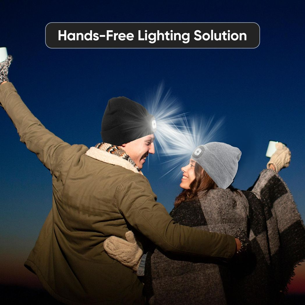 Knit Beanie Hat with 4 LED Headlamp – Rechargeable Winter Lighted Cap for Outdoor Camping, Hunting, Fishing, Cycling & Night Work