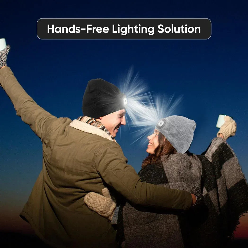 Knit Beanie Hat with 4 LED Headlamp – Rechargeable Winter Lighted Cap for Outdoor Camping, Hunting, Fishing, Cycling & Night Work - Mode Blend