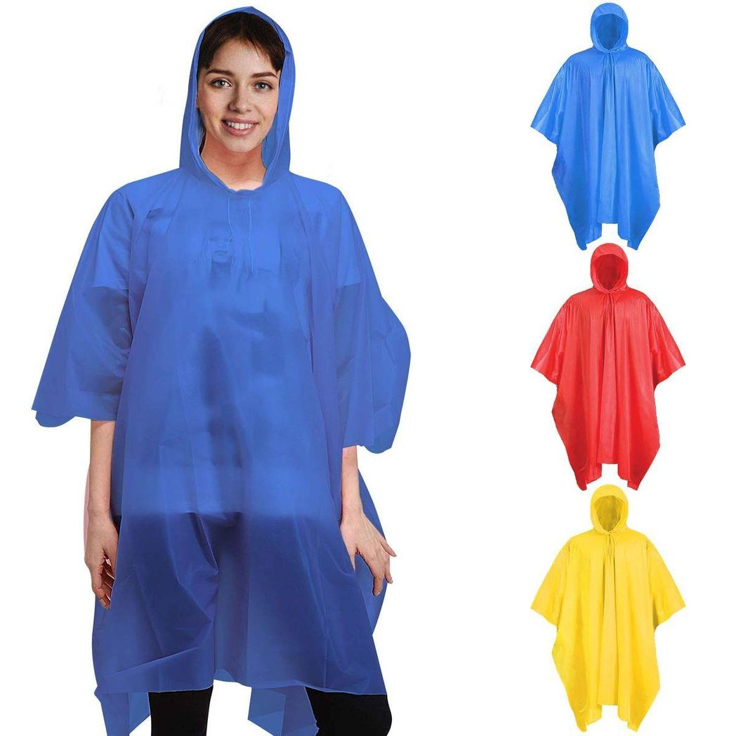 Lightweight PVC Emergency Unisex Waterproof Rain Poncho Random Colours Blue, Red or Yellow