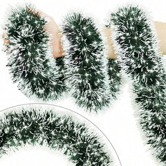 Snow-Tipped Green Christmas Tinsel – 2m Traditional 6-Ply Decoration