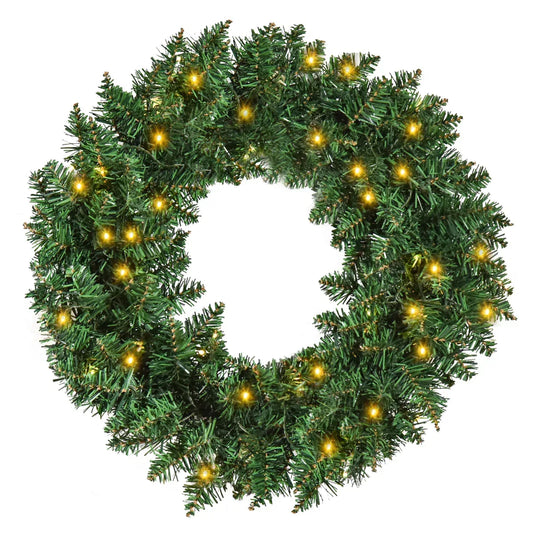 55CM Pre-lit Artificial Christmas Wreath 50 Warm White LEDs, Battery Powered, Indoor Festive Decoration - Mode Blend
