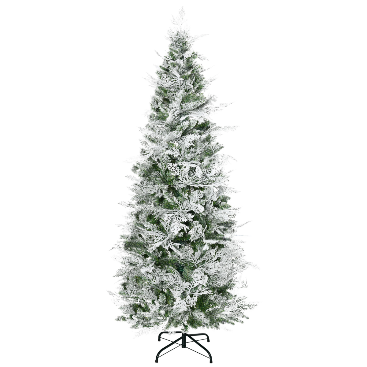 6ft Snow Flocked Artificial Christmas Tree Pencil Shape, Flame Retardant PVC, Metal Stand