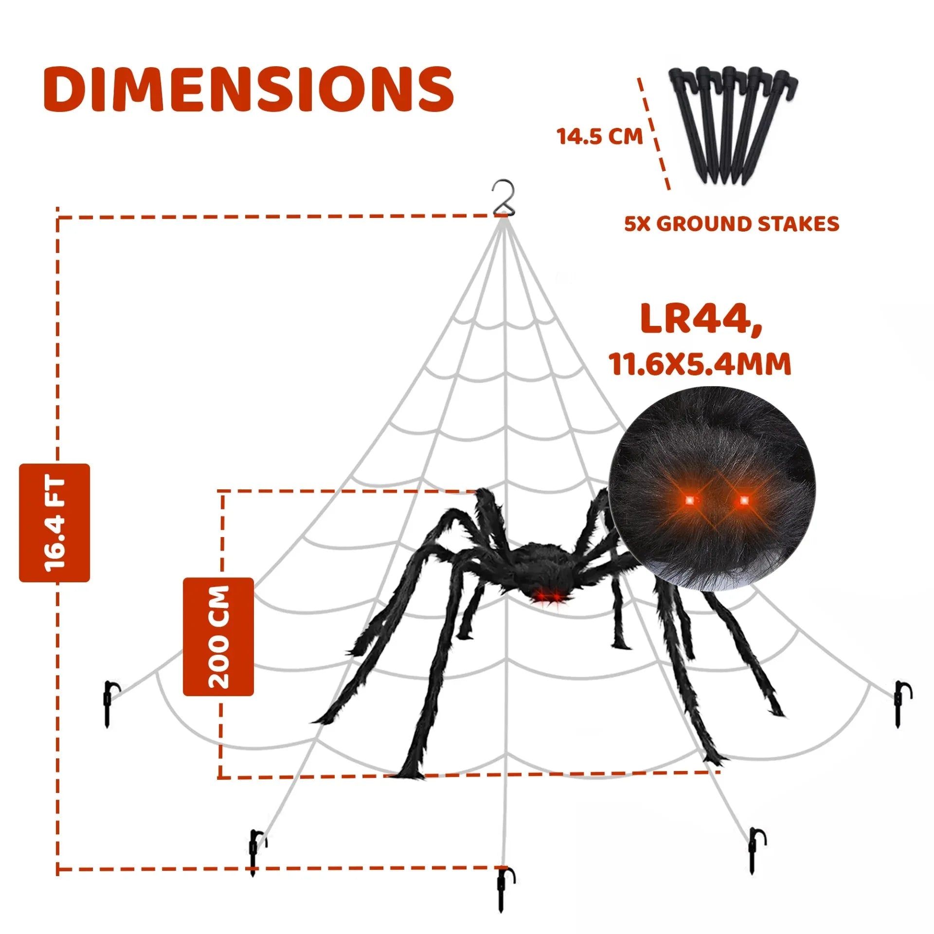 MODE BLEND 16FT Halloween Giant Spider Web with 200cm Spider for Haunted House and Yard - Outdoor Party Props - Mode Blend