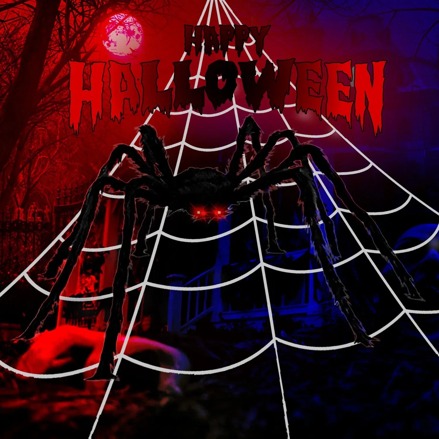 MODE BLEND 16FT Halloween Giant Spider Web with 200cm Spider for Haunted House and Yard - Outdoor Party Props - Mode Blend