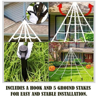 Mode Blend 200cm Halloween Spider on 16FT Giant Web - Ideal Decoration for Haunted House and Yard