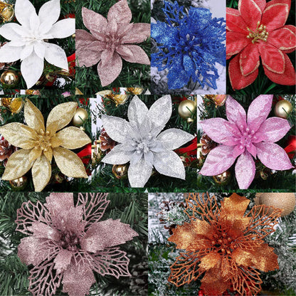 Mode Blend Silver Glitter Poinsettia Flower – Perfect Holiday Ornament for Christmas Decor