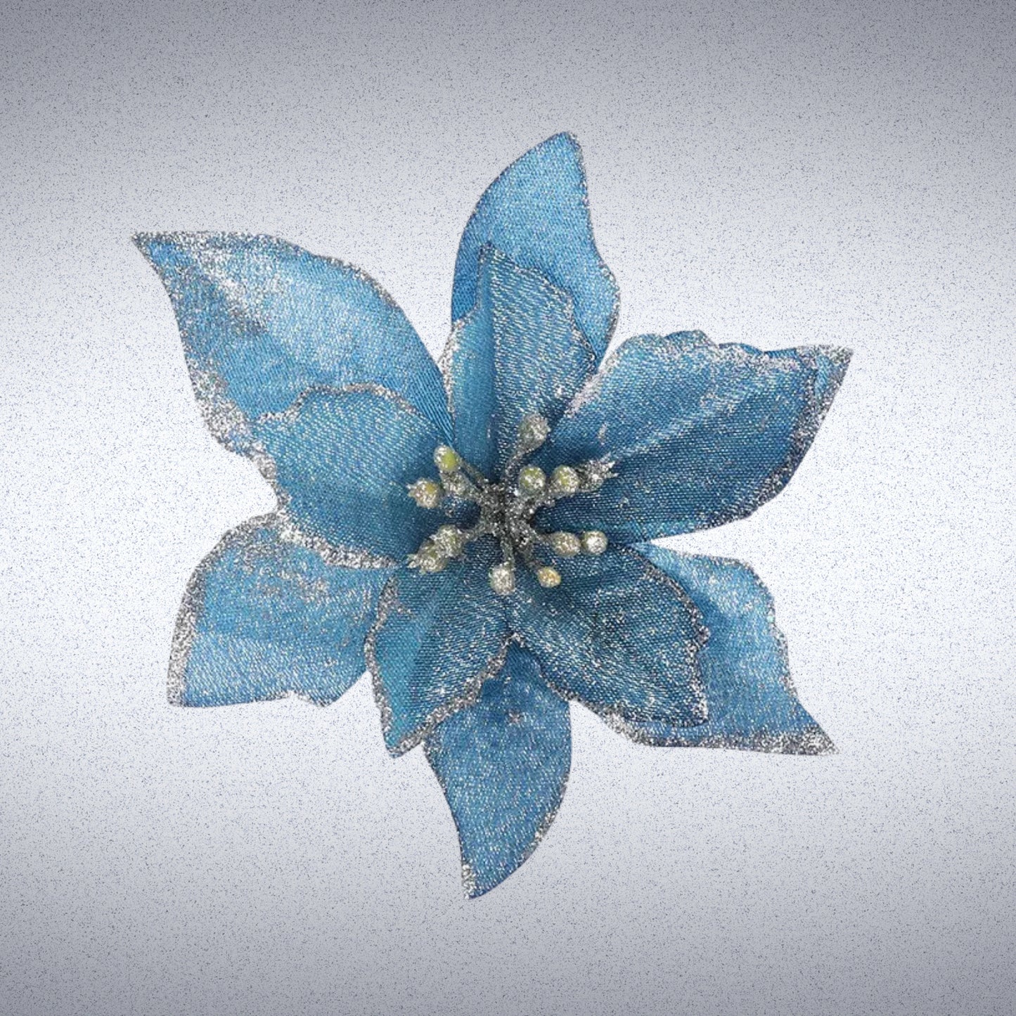 Mode Blend Large Glitter Poinsettia Flowers in Blue – Sparkling Festive Decor for Christmas