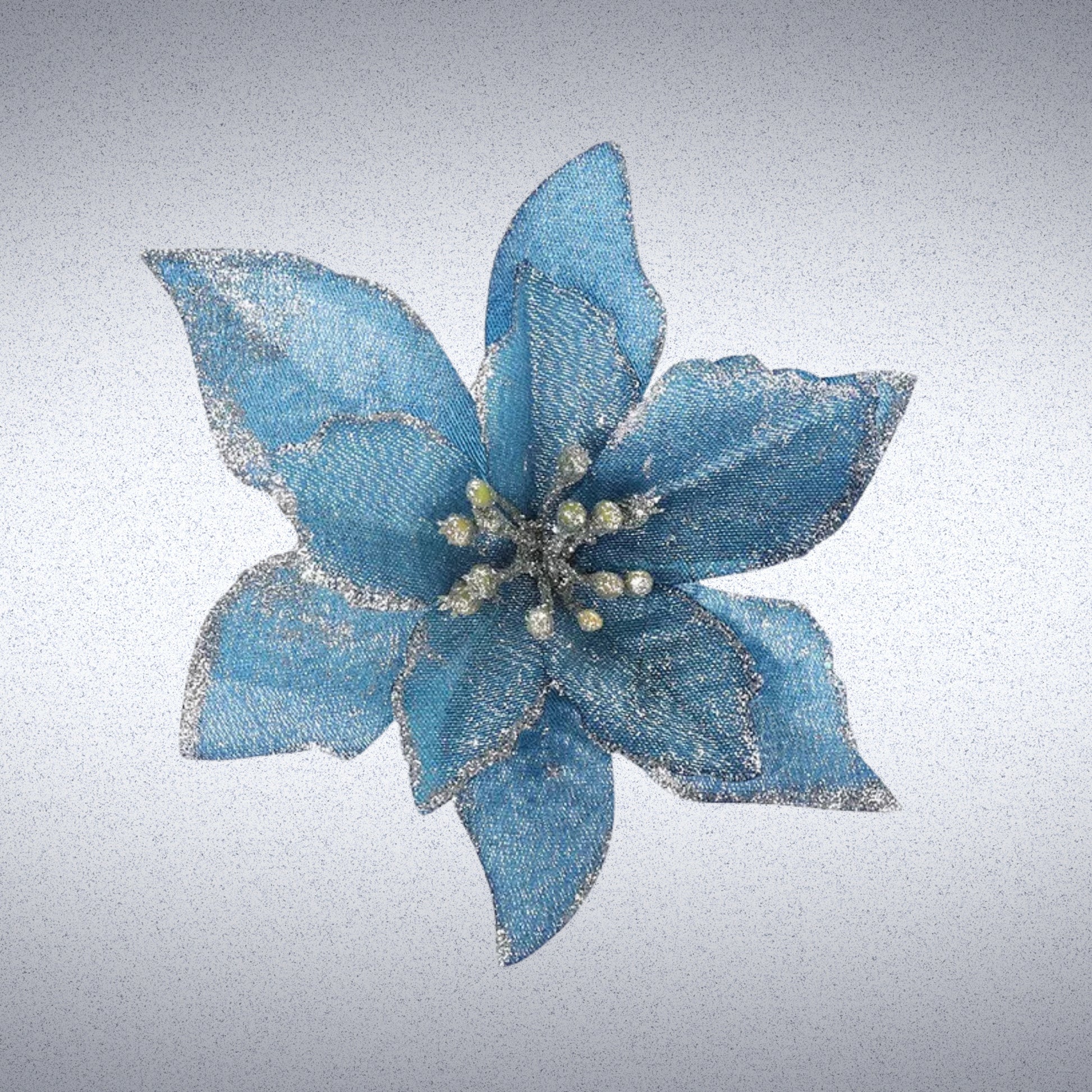 Mode Blend Large Glitter Poinsettia Flowers in Blue – Sparkling Festive Decor for Christmas