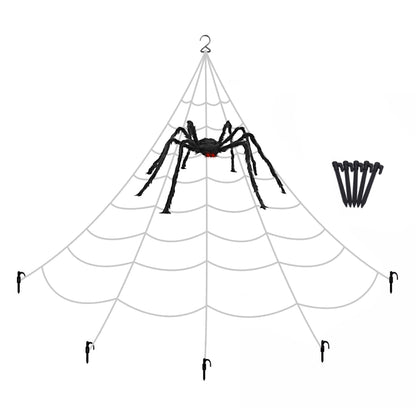 Spooky Halloween Web Decor by Mode Blend - Giant 16FT Spider Web with 200cm Spider for Haunted House and Yard