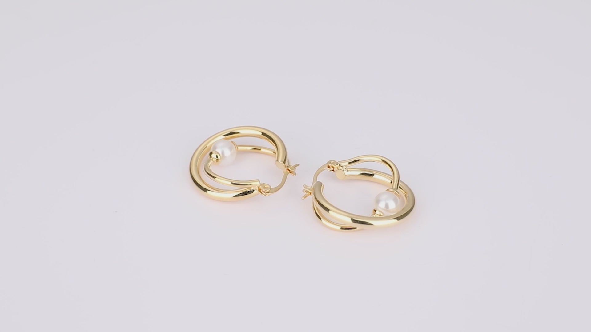 Unique Temperament Wrapped Circle Pearl Earrings 14K Gold Plated Brass with Hypoallergenic Steel Needle