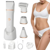 Waterproof Plastic Compact & Portable 4-in-1 Trimmer, Rechargeable, Fast Charging, Interchangeable Heads, Suitable for Women & Men, for Bikini, Pubic, Face, Nose, and Body Hair Removal - Mode Blend