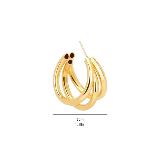 S925 Silver Needle Metal Triple Circle Earrings ,Elegant & Hypoallergenic Jewelry for Women - Mode Blend