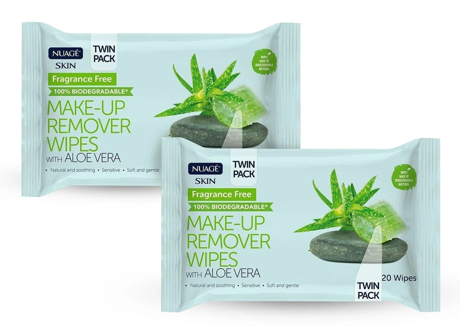 Makeup Remover Wipes with Aloe Vera, Effective Hydrating Face Wipes with Organic Aloe Vera Twin Pack of 80 Wipes, 2 pack - Mode Blend